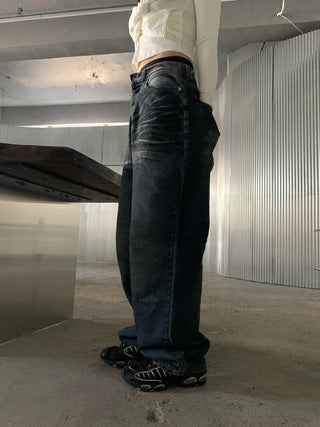 Mud Dirty Oil Cat Brush Wash Denim Pants