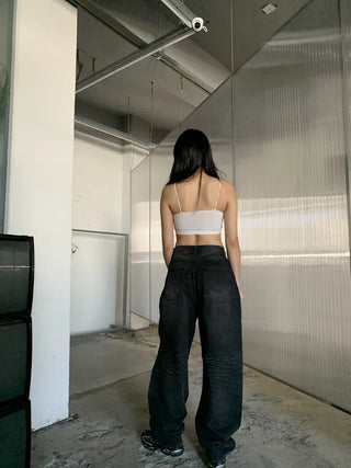 Mud Dirty Oil Cat Brush Wash Denim Pants