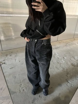 Mud Dirty Oil Cat Brush Wash Denim Pants