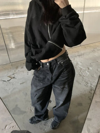 Mud Dirty Oil Cat Brush Wash Denim Pants