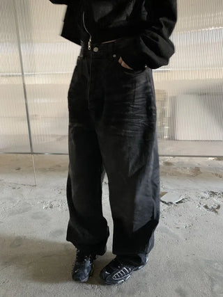 Mud Dirty Oil Cat Brush Wash Denim Pants