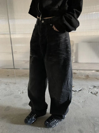 Mud Dirty Oil Cat Brush Wash Denim Pants