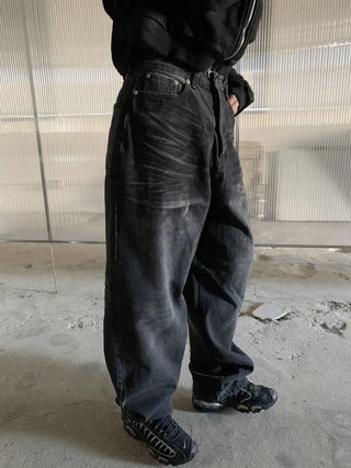 Mud Dirty Oil Cat Brush Wash Denim Pants