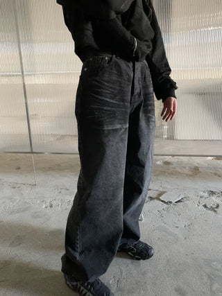 Mud Dirty Oil Cat Brush Wash Denim Pants