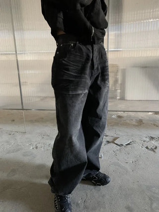 Mud Dirty Oil Cat Brush Wash Denim Pants