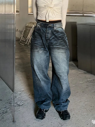 Mud Dirty Oil Cat Brush Wash Denim Pants