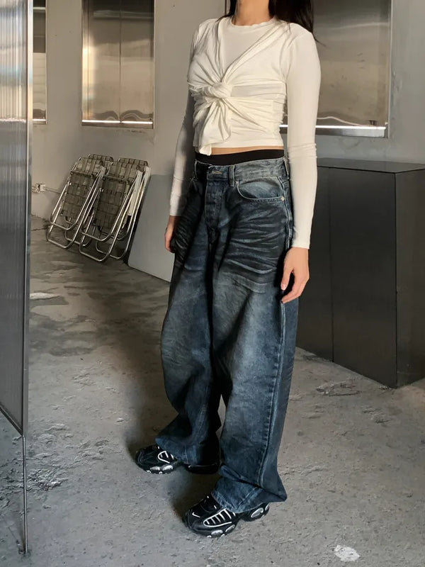 Mud Dirty Oil Cat Brush Wash Denim Pants