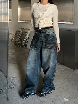 Mud Dirty Oil Cat Brush Wash Denim Pants