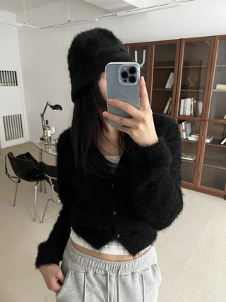 Angora knit bucket hat