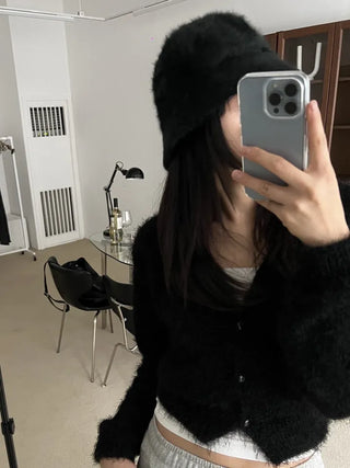 Angora knit bucket hat