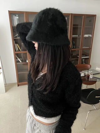 Angora knit bucket hat