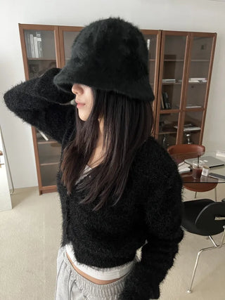 Angora knit bucket hat