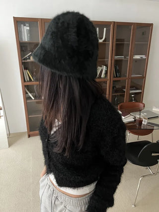Angora knit bucket hat