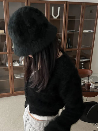 Angora knit bucket hat