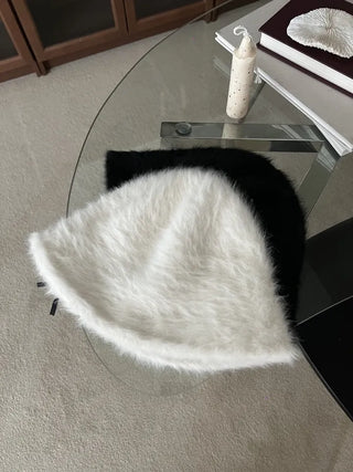 Angora knit bucket hat