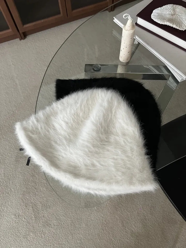 Angora knit bucket hat