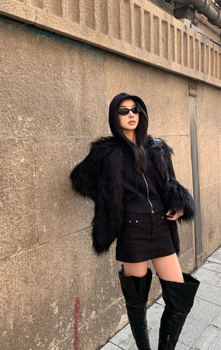 High-quality fabric change 2 colors* Long hair midi fur jacket