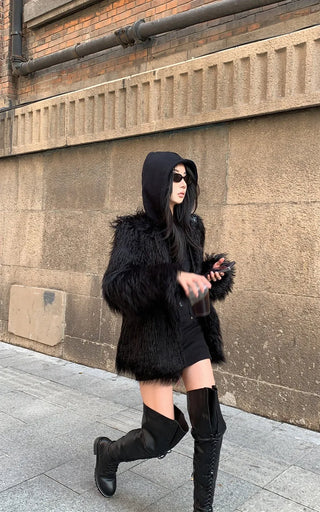 High-quality fabric change 2 colors* Long hair midi fur jacket