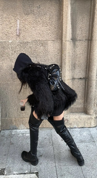 High-quality fabric change 2 colors* Long hair midi fur jacket