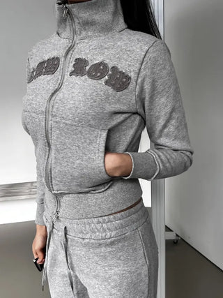 Lettering Low Fleece Training Crop Zip-Up