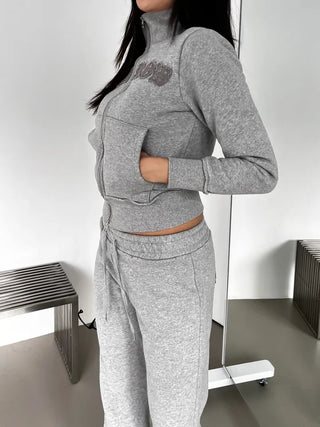 Lettering Low Fleece Training Crop Zip-Up