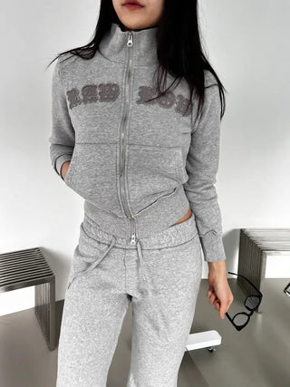 Lettering Low Fleece Training Crop Zip-Up
