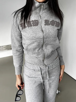 Lettering Low Fleece Training Crop Zip-Up