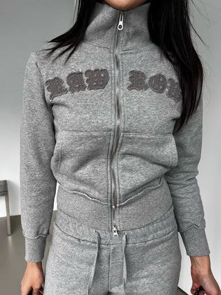 Lettering Low Fleece Training Crop Zip-Up
