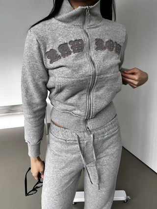 Lettering Low Fleece Training Crop Zip-Up
