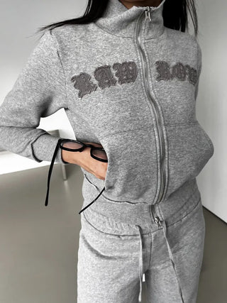 Lettering Low Fleece Training Crop Zip-Up