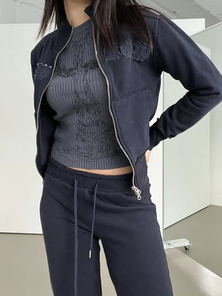 Lettering Low Fleece Training Crop Zip-Up