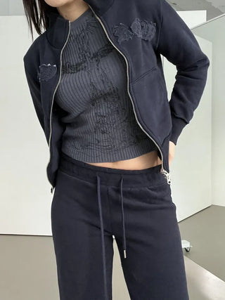 Lettering Low Fleece Training Crop Zip-Up