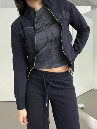 Lettering Low Fleece Training Crop Zip-Up