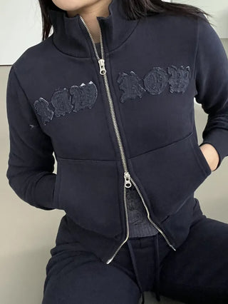 Lettering Low Fleece Training Crop Zip-Up