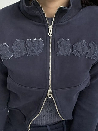 Lettering Low Fleece Training Crop Zip-Up