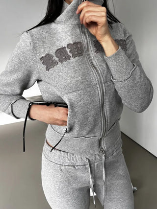 Lettering Low Fleece Training Crop Zip-Up