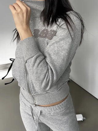 Lettering Low Fleece Training Crop Zip-Up