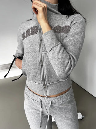 Lettering Low Fleece Training Crop Zip-Up