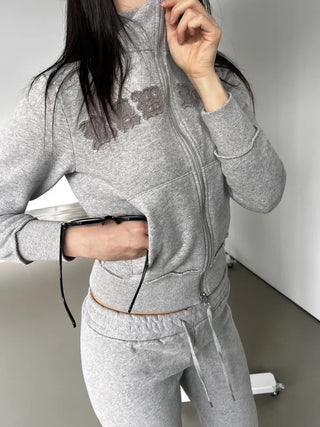 Lettering Low Fleece Training Crop Zip-Up