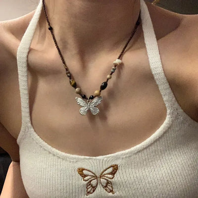 Butterfly Pendant Gemstone Necklace