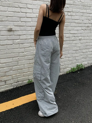 Pocket Cargo Nylon Wide String Banding Pants