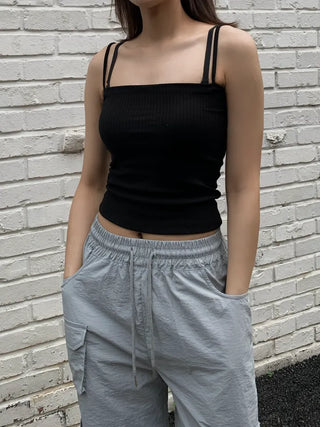 Pocket Cargo Nylon Wide String Banding Pants