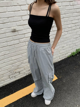 Pocket Cargo Nylon Wide String Banding Pants