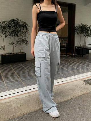 Pocket Cargo Nylon Wide String Banding Pants