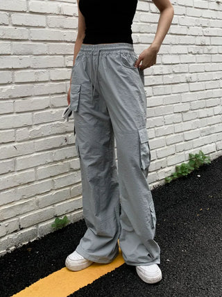 Pocket Cargo Nylon Wide String Banding Pants