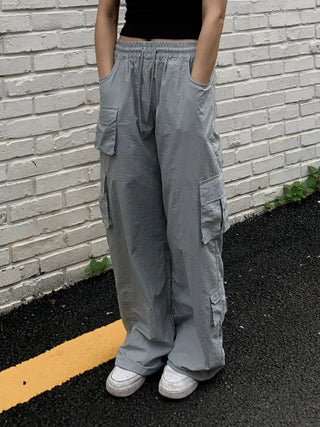 Pocket Cargo Nylon Wide String Banding Pants