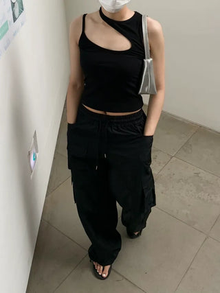 Pocket Cargo Nylon Wide String Banding Pants