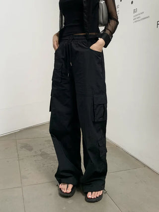 Pocket Cargo Nylon Wide String Banding Pants