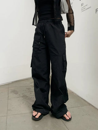 Pocket Cargo Nylon Wide String Banding Pants