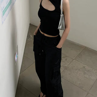 Pocket Cargo Nylon Wide String Banding Pants